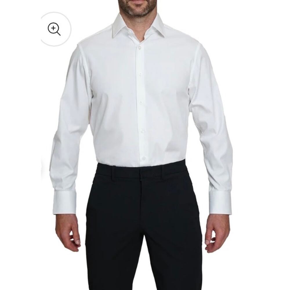 Stacy Adams White Herringbone Dress Shirt Medium 15-15.5 neck 32/33 sleeve
